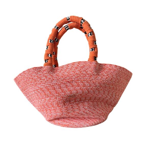 Nannacay Orange Woven Tote Bag Handmade Rope Handle Boho Straw Basket Purse - Picture 2 of 9